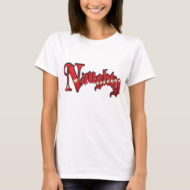 Retro Christmas Text, Naughty in Red Letters T-Shirt (Front)