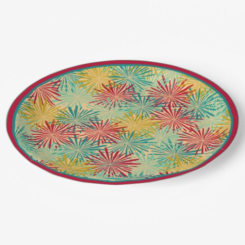 Retro Christmas Tinsel PomPoms Tropical Colors Paper Plates