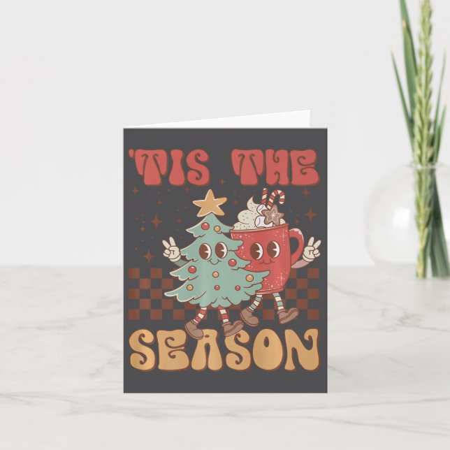 Retro Christmas Tis The Season Christmas Tree Coff Card (Front)