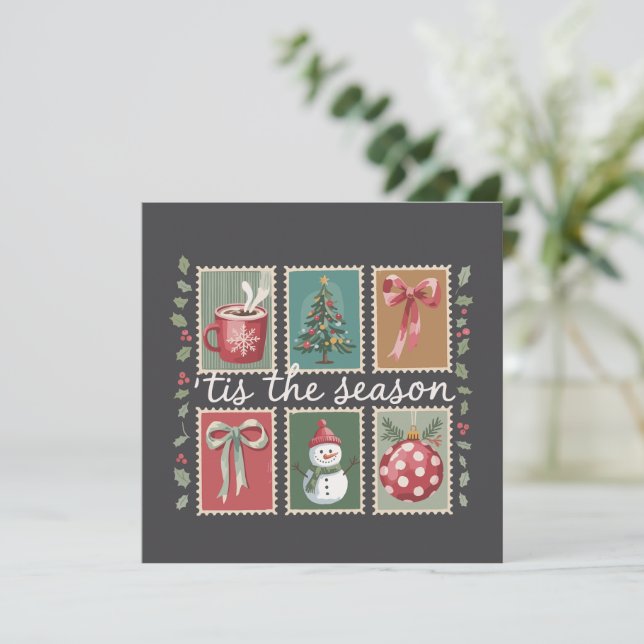 Retro Christmas Tis The Season Cozy Winter Santa  Holiday Card (Standing Front)
