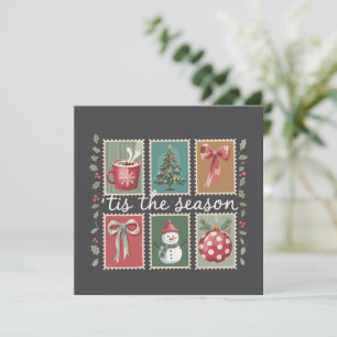 Retro Christmas Tis The Season Cozy Winter Santa Holiday Card