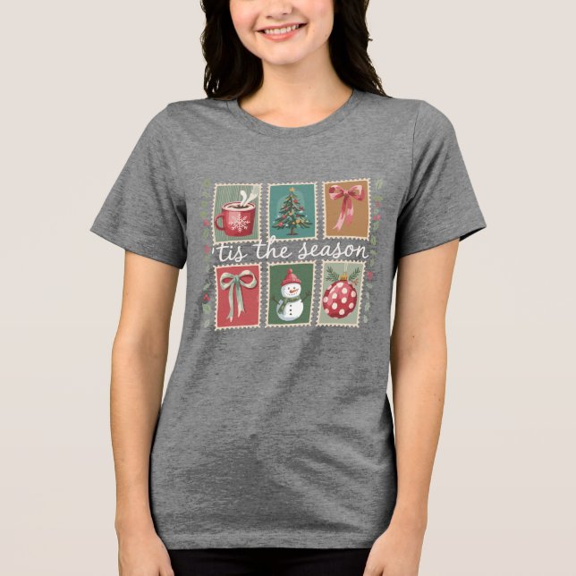 Retro Christmas Tis The Season Cozy Winter Santa  Tri-Blend Shirt (Front)