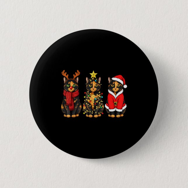 Retro Christmas Tortoiseshell Cat Santa Reindeer  Button (Front)