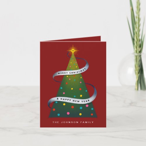 Retro Christmas Tree and Happy New Year Holiday Invitation
