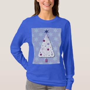 Retro Christmas Tree and Snowflakes Art on T-Shirt