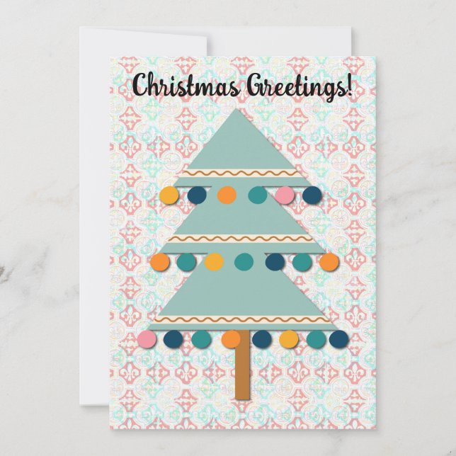 Retro Christmas Tree Aqua Green Holiday Card (Front)