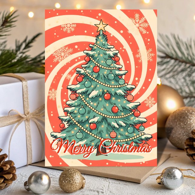 Retro Christmas Tree Blizzard Holiday Card (Creator Uploaded)