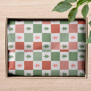 Retro Christmas Tree Checkerboard Holiday Pattern Tissue Paper