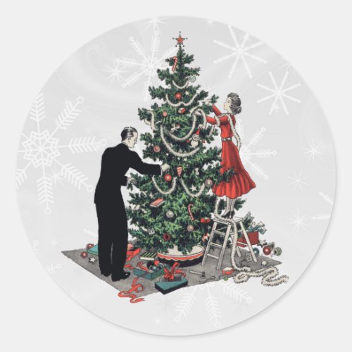 Retro Christmas Tree Classic Round Sticker
