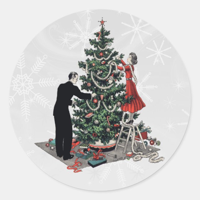 Retro Christmas Tree Classic Round Sticker (Front)