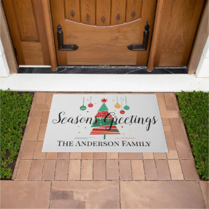 Retro Christmas Tree Customizable Doormat