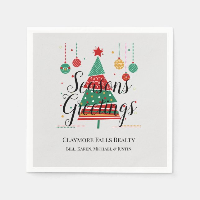 Retro Christmas Tree Customizable Napkins (Front)