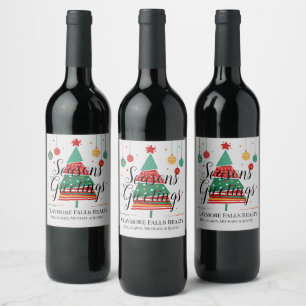 Retro Christmas Tree Customizable Wine Label