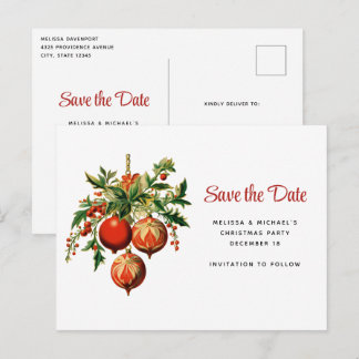 Retro Christmas Tree Decorations Save the Date Invitation Postcard