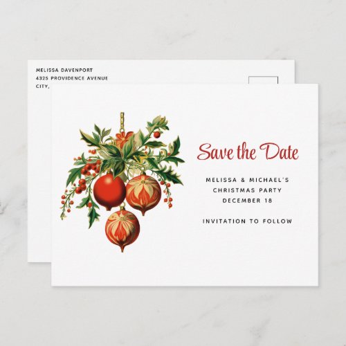 Retro Christmas Tree Decorations Save the Date Invitation Postcard