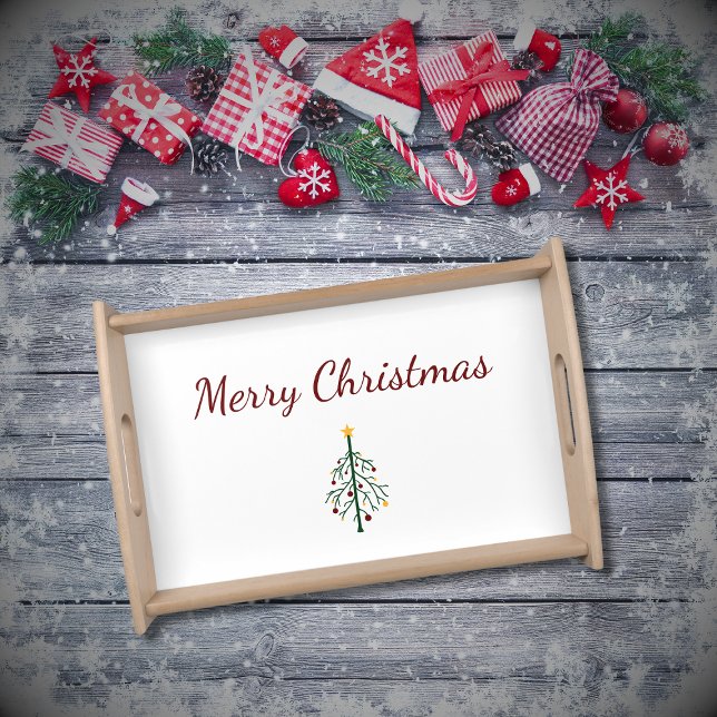 Retro Christmas Tree Elegant Script Holiday   Serving Tray (Creator Uploaded)