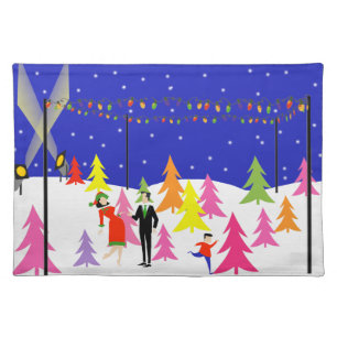 Retro Christmas Tree Farm Cloth Placemat