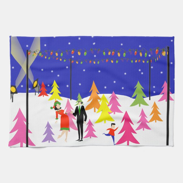 Retro Christmas Tree Farm Kitchen Towel (Horizontal)
