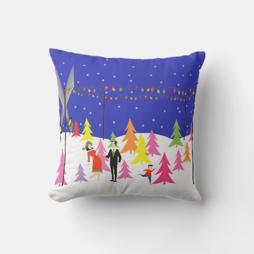 Retro Christmas Tree Farm Outdoor Pillow