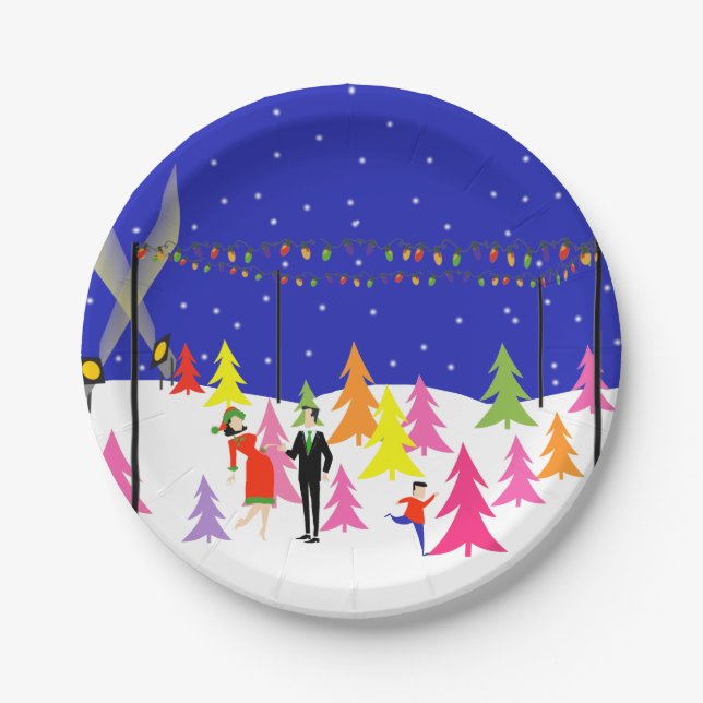 Retro Christmas Tree Farm Paper Plates (Front)
