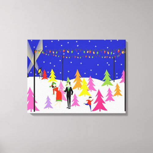 Retro Christmas Tree Farm Stretched Canvas Print