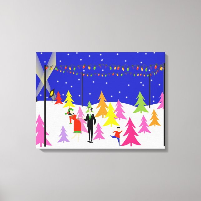 Retro Christmas Tree Farm Stretched Canvas Print (Front)
