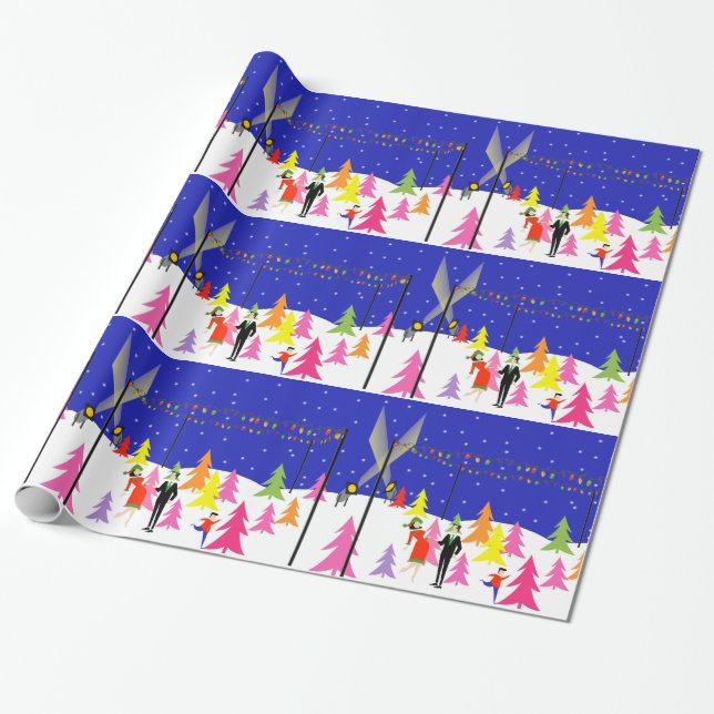 Retro Christmas Tree Farm Wrapping Paper (Unrolled)