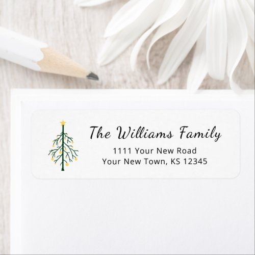 Retro Christmas Tree Gold Green Return Address Label