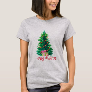 Retro Christmas Tree Graphic with Presents Womens T-Shirt