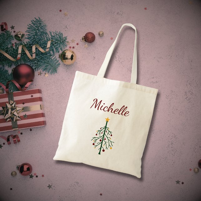 Retro Christmas Tree Lights Drawing Personalized Tote Bag (Creator Uploaded)