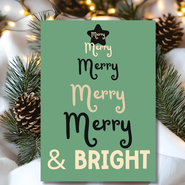 Retro Christmas Tree Merry and Bright Green Cream Holiday Card (Creator Uploaded)