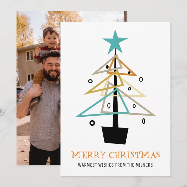 Retro Christmas Tree Mid Century Holiday Photo Card (Front/Back)