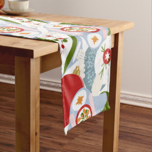 Retro Christmas Tree Ornaments Decorations red Long Table Runner