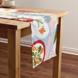 Retro Christmas Tree Ornaments Decorations red Long Table Runner