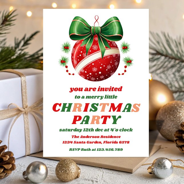 Retro Christmas Tree Ornaments Editable Party Invitation (Creator Uploaded)