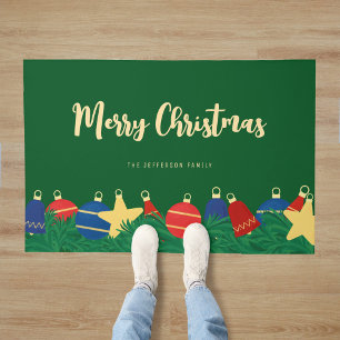 Retro Christmas tree ornaments green Doormat