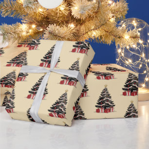 Retro Christmas Tree Pattern Wrapping Paper