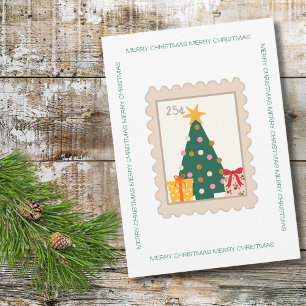Retro Christmas Tree presents stamp & Family Photo Card