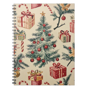 Retro Christmas Tree Red Green Cream Holiday Notebook