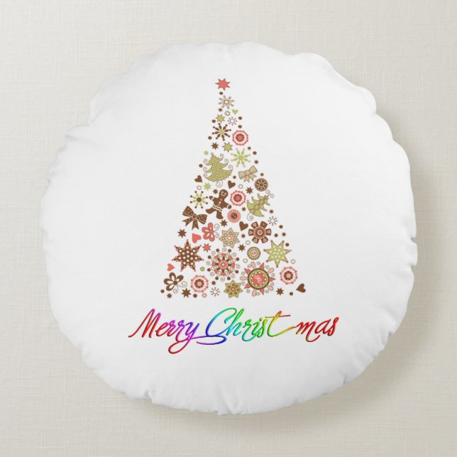 Retro Christmas Tree Round Throw Pillow (Front)