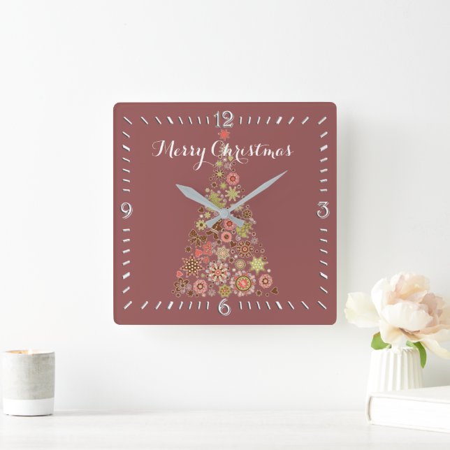 Retro Christmas Tree Square Wall Clock (Home)