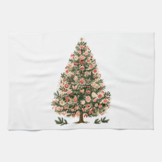Retro Christmas Tree with Pink Baubles Kitchen Towel