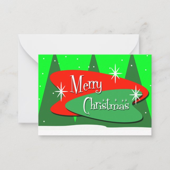 Retro Christmas Trees Greetings Note Card (Front)