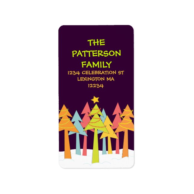 Retro Christmas Trees Holiday Address Label (Front)