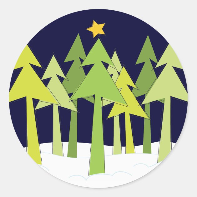 Retro Christmas Trees Holiday Round Sticker