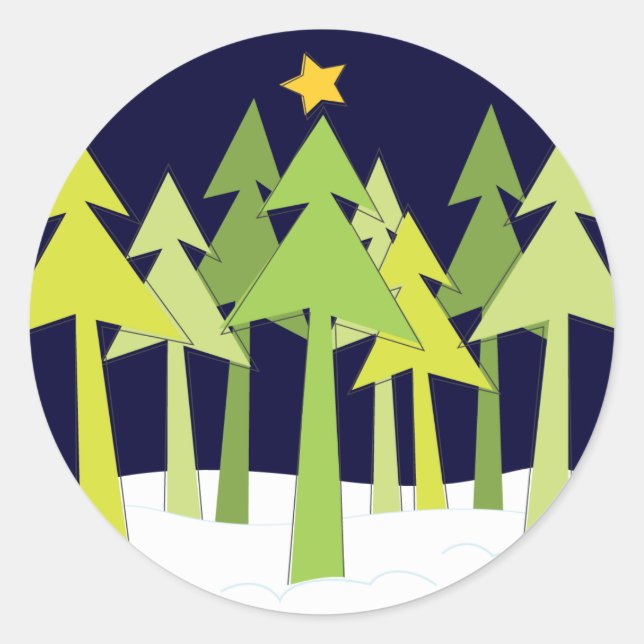 Retro Christmas Trees Holiday Round Sticker (Front)