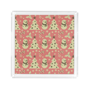 Retro Christmas trees holly berry star candy cane  Acrylic Tray