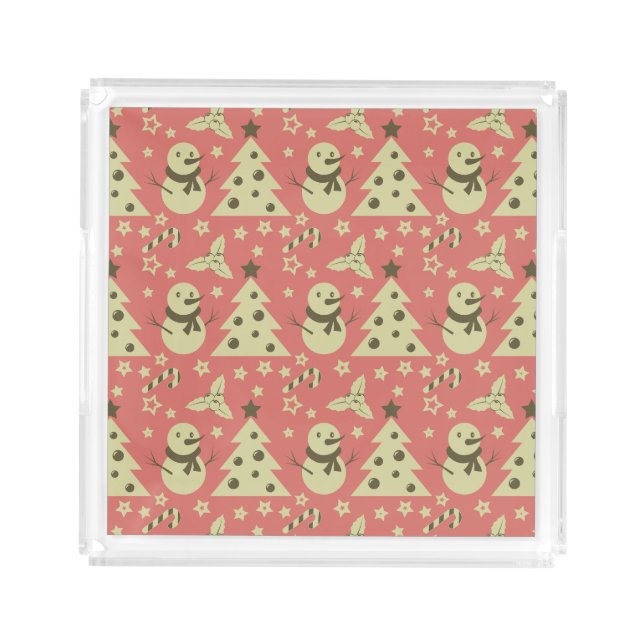 Retro Christmas trees holly berry star candy cane  Acrylic Tray (Front)