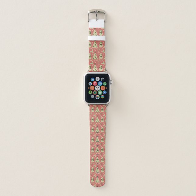Retro Christmas trees holly berry star candy cane  Apple Watch Band (Front)
