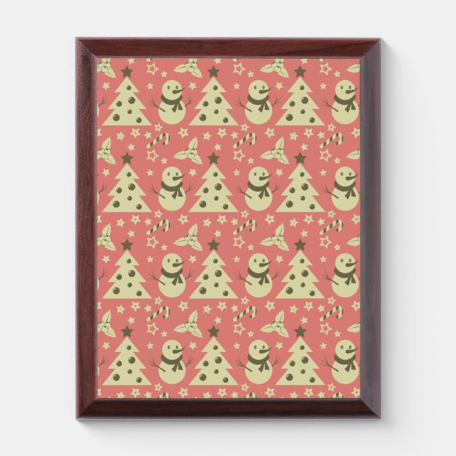 Retro Christmas trees holly berry star candy cane  Award Plaque (Vertical)